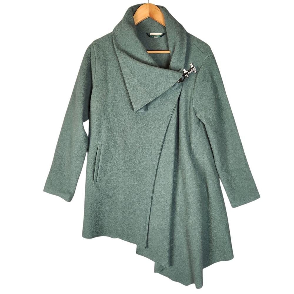 Garnet Hill Boiled Wool Coat 10P Teal Asymmetrical Clasp Shawl Collar